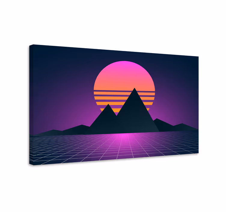 Synthwave berglandschap Vintage canvas schilderij - TenStickers