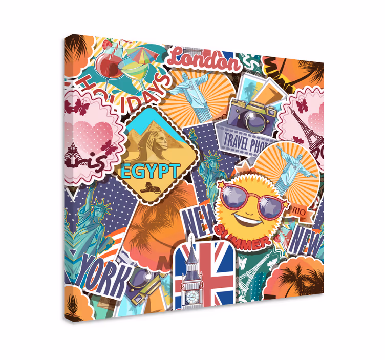 Wereldwijde reiscollage Canvas schilderij landen en steden - TenStickers