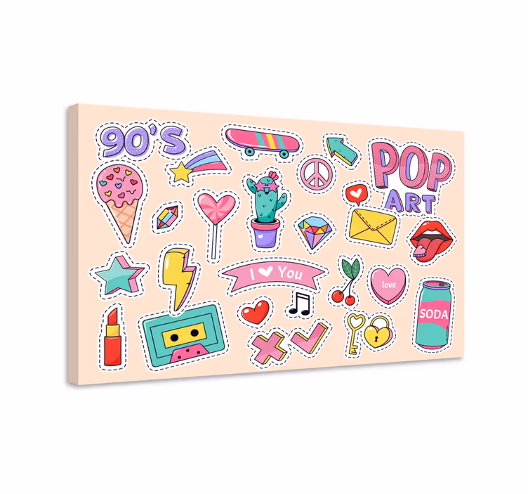 Retro popstickers Canvas schilderij abstract - TenStickers
