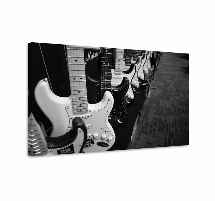 Canvas schilderij zwart en wit gitaren  - TenStickers