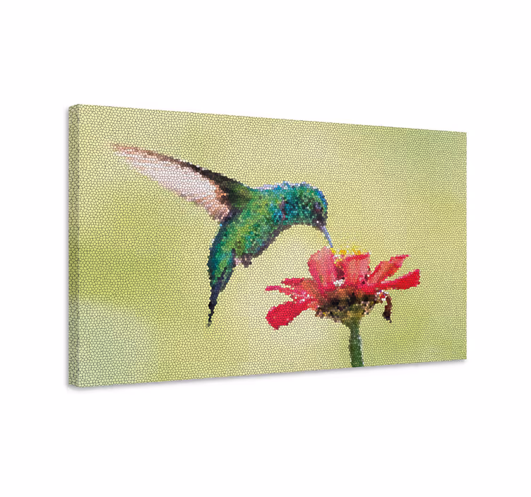 Canvas schilderij Mozaïek kolibrie op bloem  - TenStickers