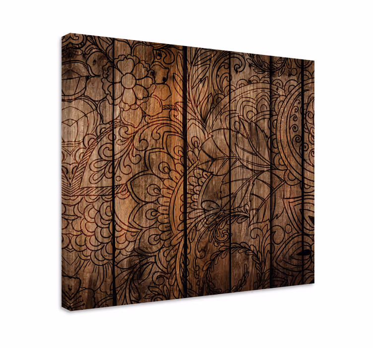 Canvas schilderij Mandala met houteffect - TenStickers