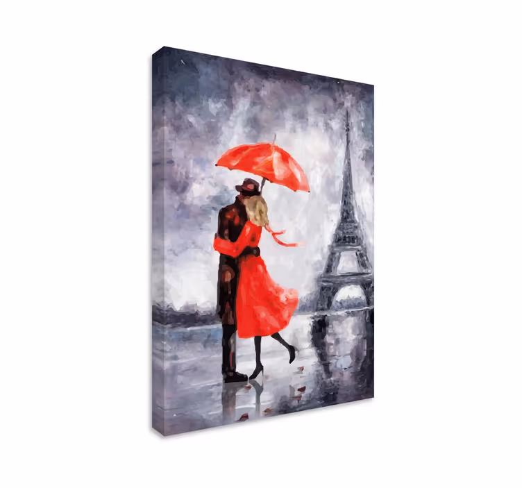 Elegante canvas schilderij romantische omhelzing in parijs - TenStickers