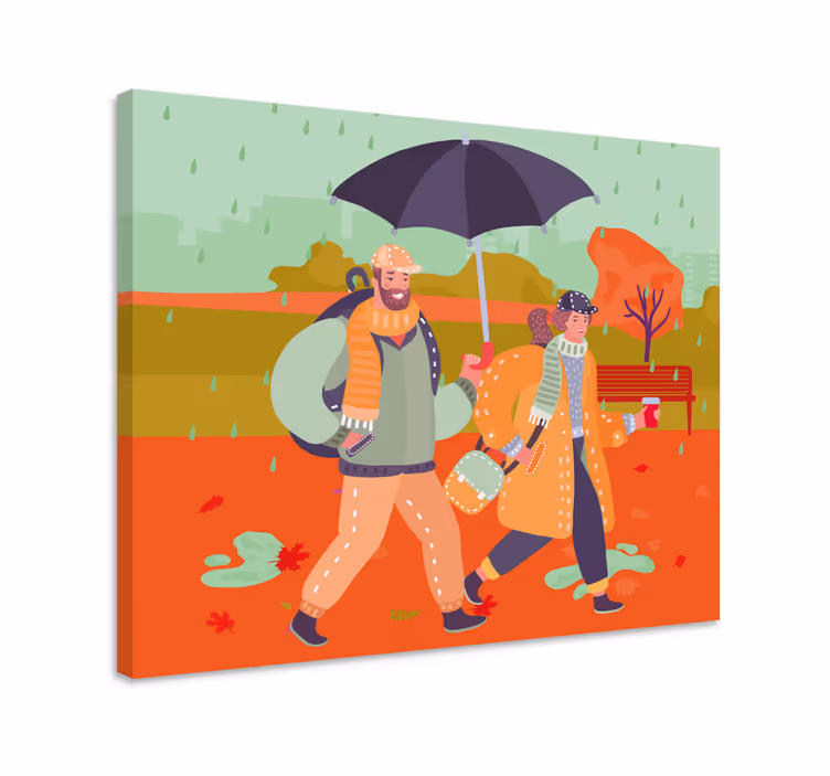 Canvas schilderij mensen en karakters samen wandelen - TenStickers