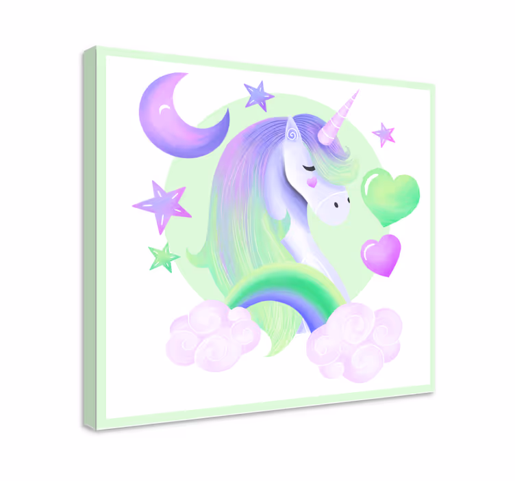 Canvas schilderij paarse eenhoorn en regenboog - TenStickers