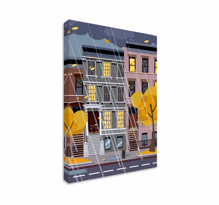 Canvas schilderij landen en steden stadse regen scene - TenStickers