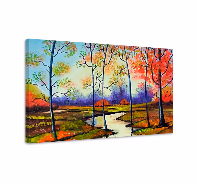 Canvas landschap herfst rivierscène - TenStickers