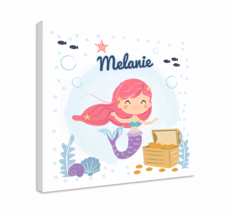 Canvas schilderij kinderen zeemeermin schattenkist - TenStickers