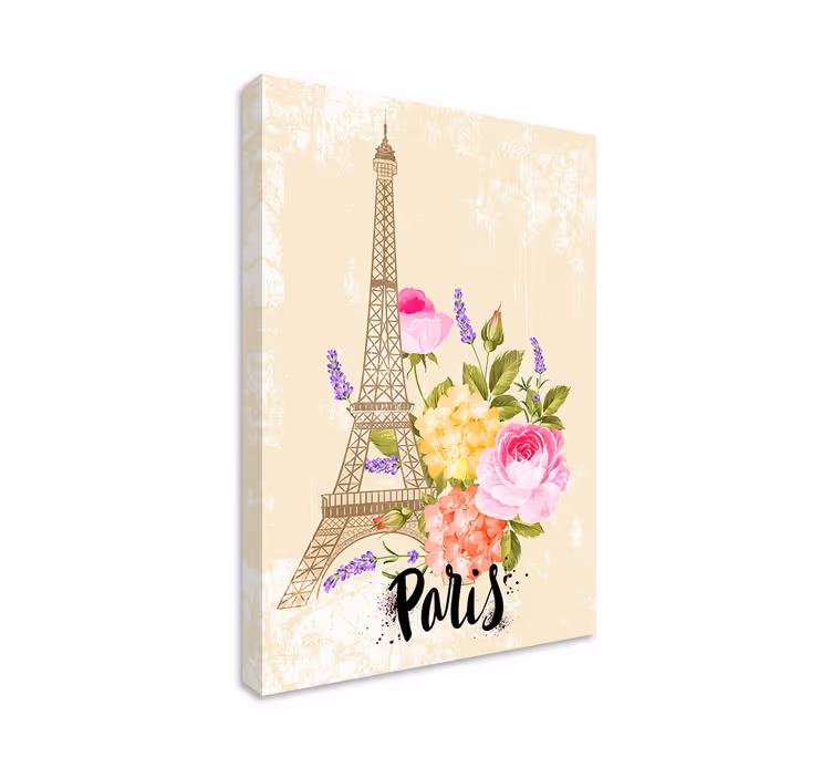 Canvas schilderij landen en steden eiffeltoren bloesems - TenStickers