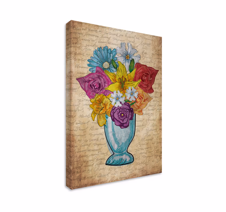 Canvas schilderij bloemen en planten vaasje met bloemen - TenStickers