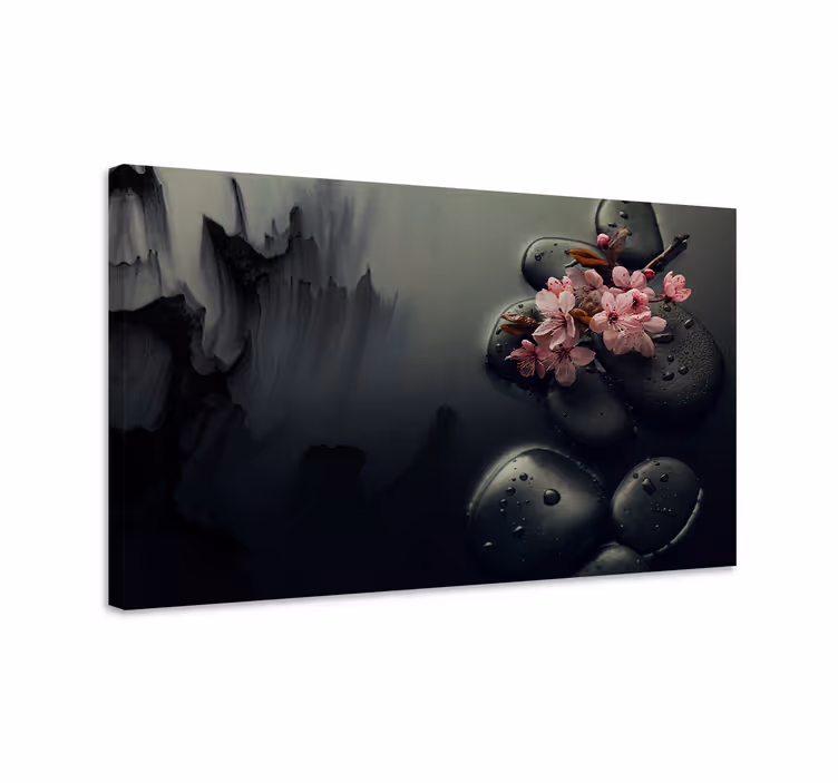 Elegante stenen en bloemen canvas schilderij - TenStickers