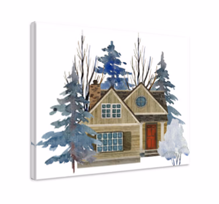 Canvas schilderij rustiek huis en bomen - TenStickers