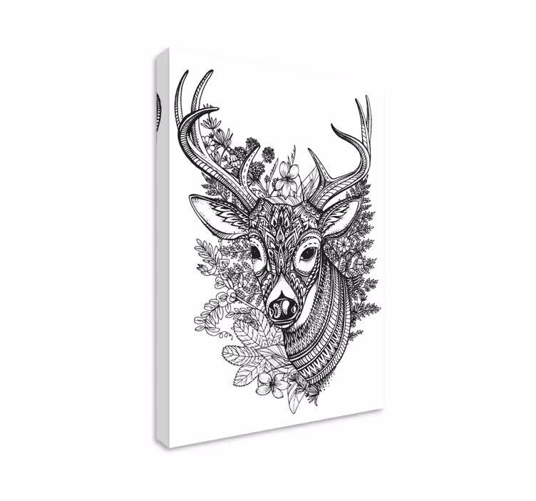 Canvas schilderij Herten hoorns met bloemen - TenStickers