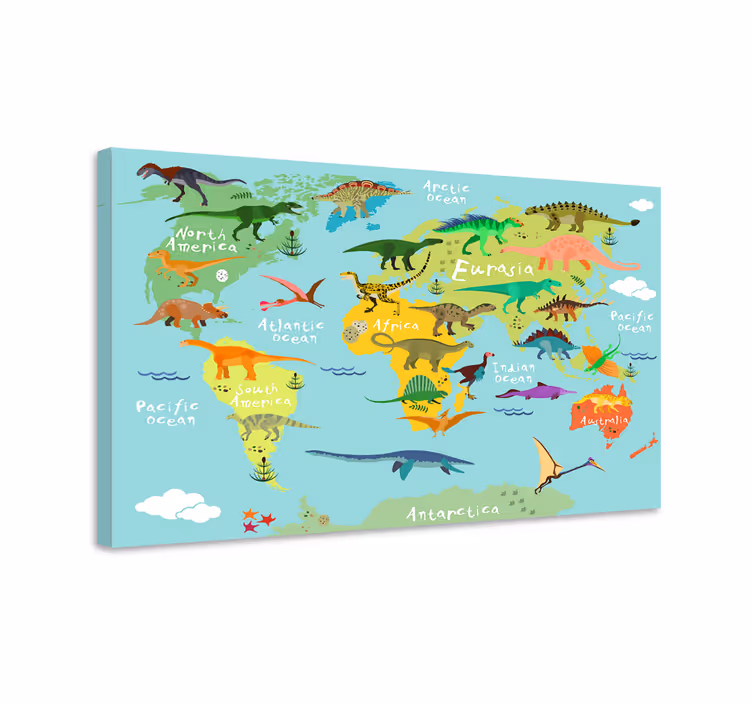 Canvas schilderij dinosaurus wereldkaart dinosaurus - TenStickers