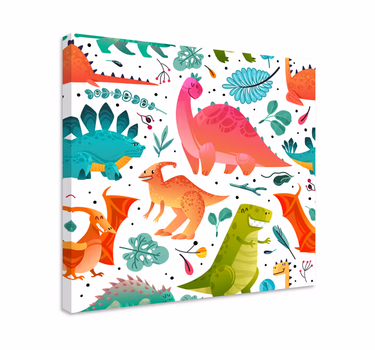 Canvas schilderij dinosaurus kleurrijk dinosaurus avontuur - TenStickers