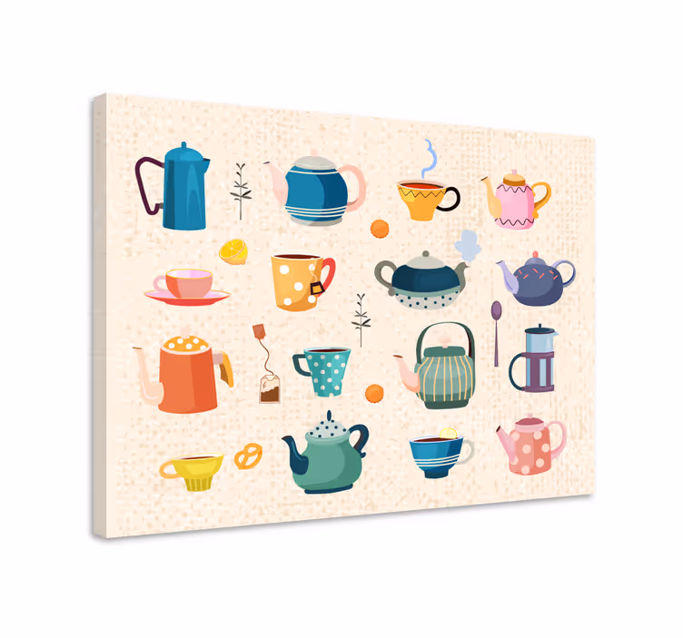 Charmante theecollectie Canvas schilderij andere teksten - TenStickers