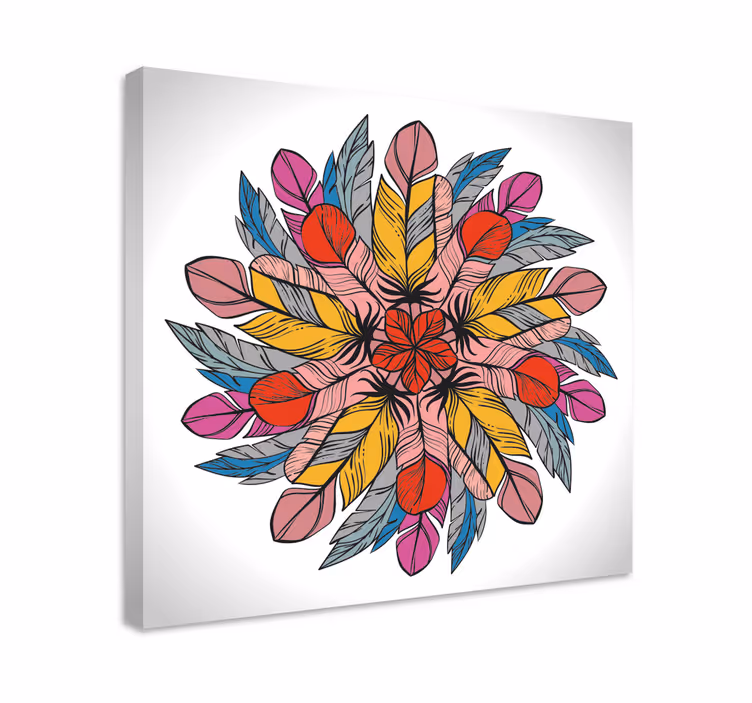 Kleurrijke veren mandala Ornament canvas schilder - TenStickers