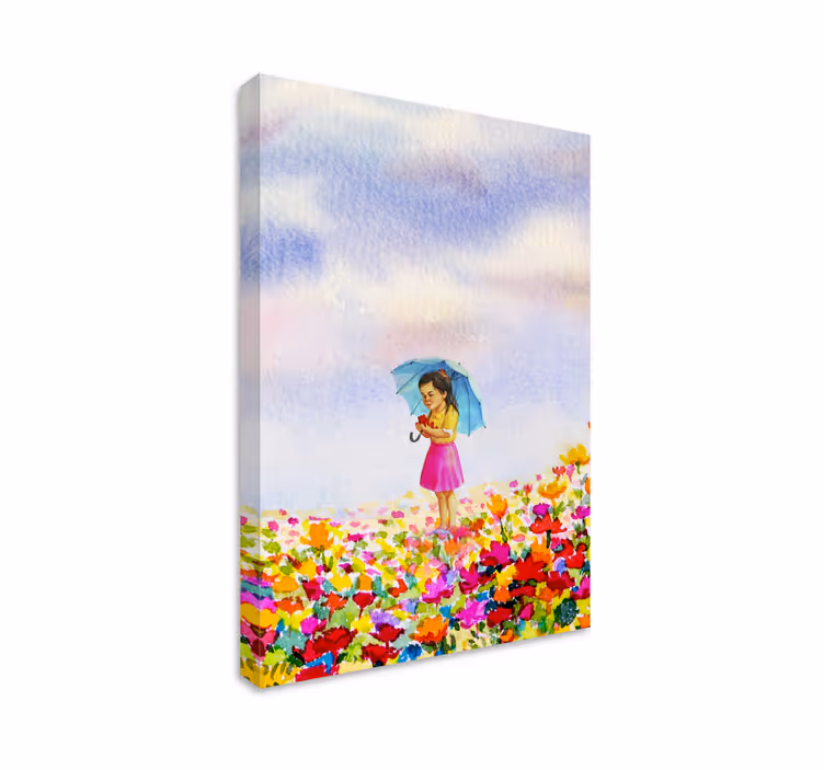 Canvas schilderij kinderen meisje met paraplu - TenStickers