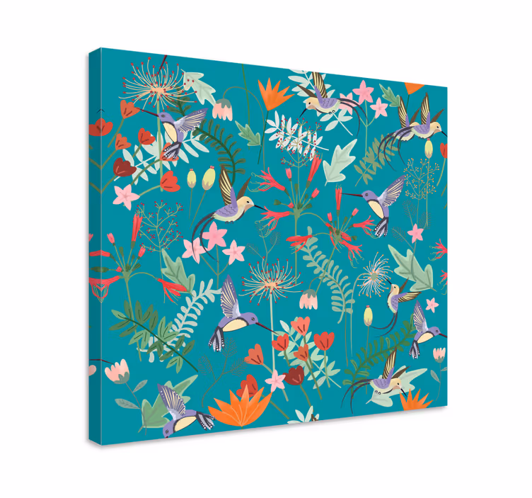 Canvas schilderij bloemen en planten kolibrie verrukking - TenStickers
