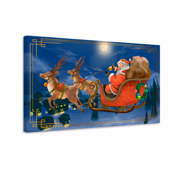 3d canvas schilderij santa's blije sleigh - TenStickers