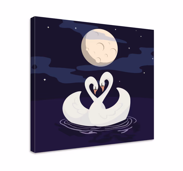 Canvas schilderij dieren zwanen omarmen maanlicht - TenStickers