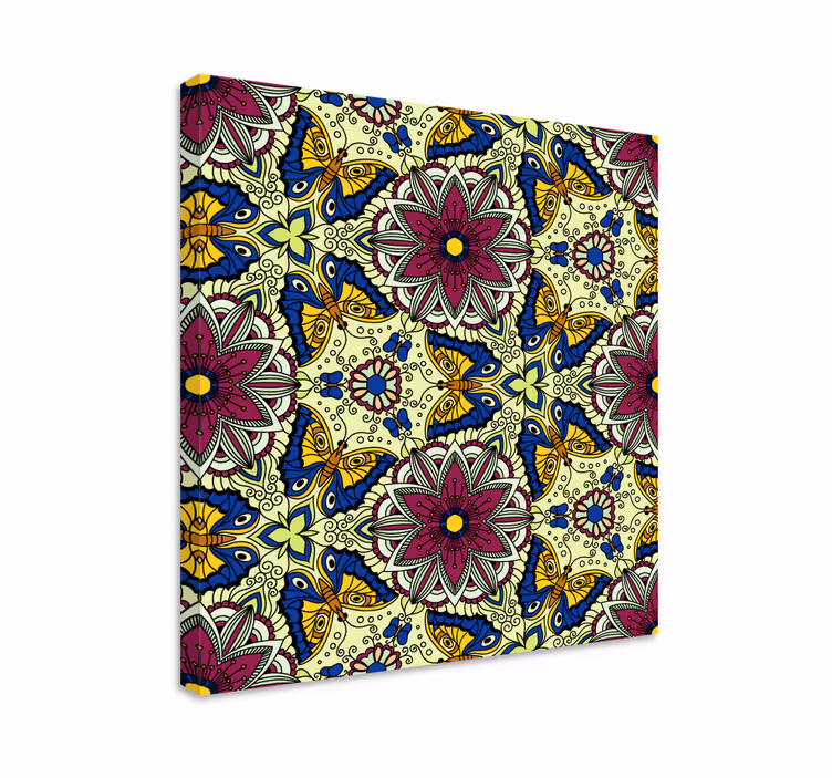 Canvas schilderij bloemen en planten vlinderpatroon - TenStickers