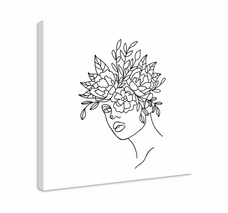 Canvas schilderij bloemen en planten gezichtenlijn - TenStickers