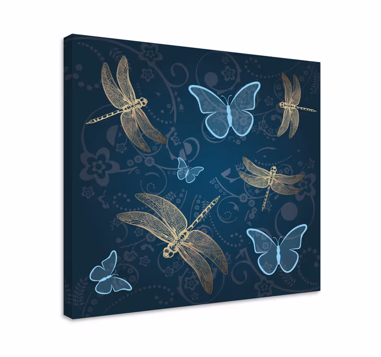 Canvas schilderij libellen Vlinders in blauw met - TenStickers