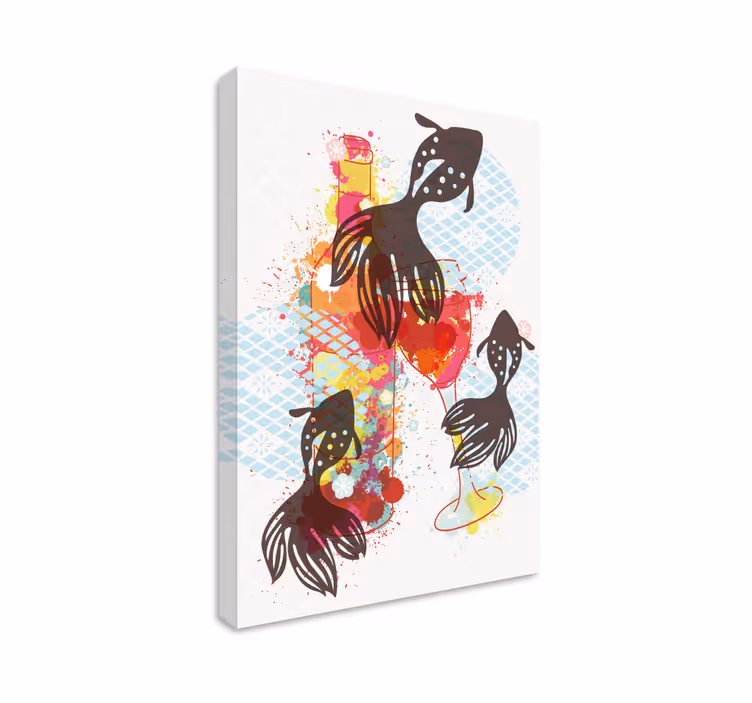Canvas schilderij rustiek kleurige vissilhouetten - TenStickers
