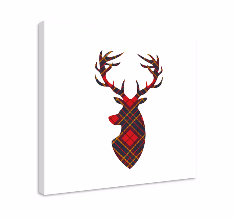 Canvas schilderij herten plaid hertenkop - TenStickers