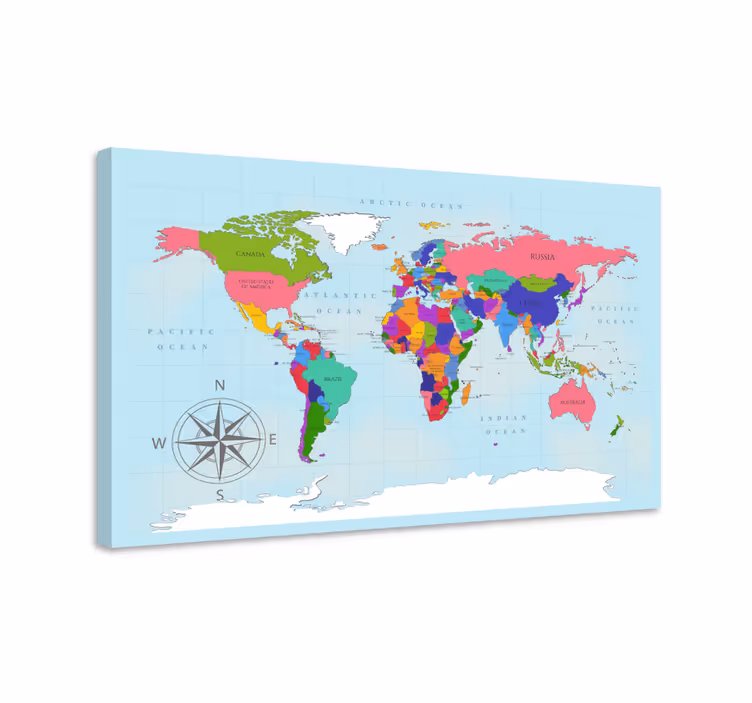 Canvas schilderij Blauwe wereldkaart - TenStickers