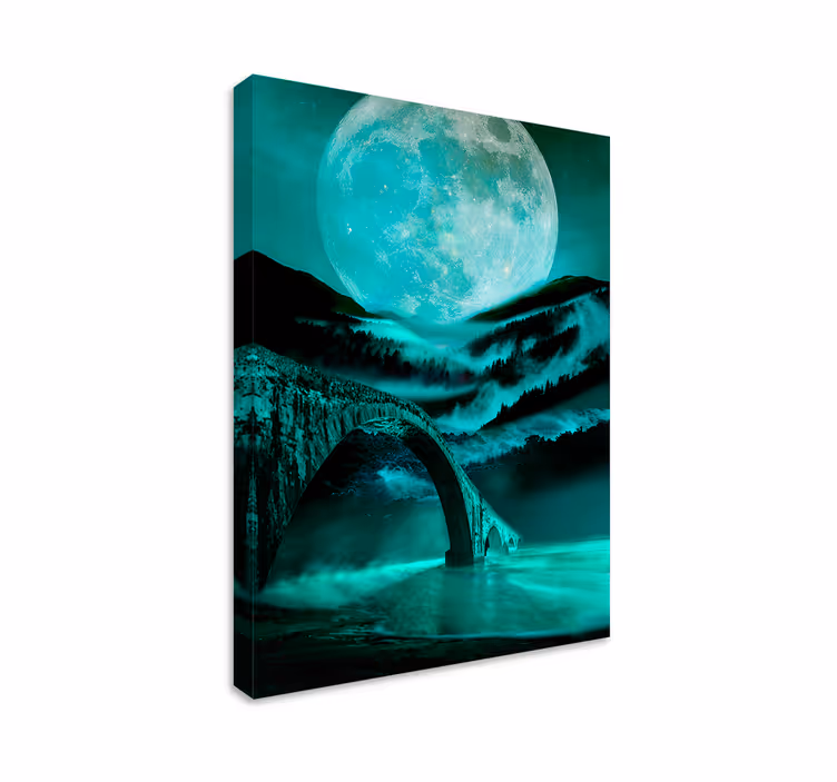 Canvas landschap maanverlichte brug - TenStickers