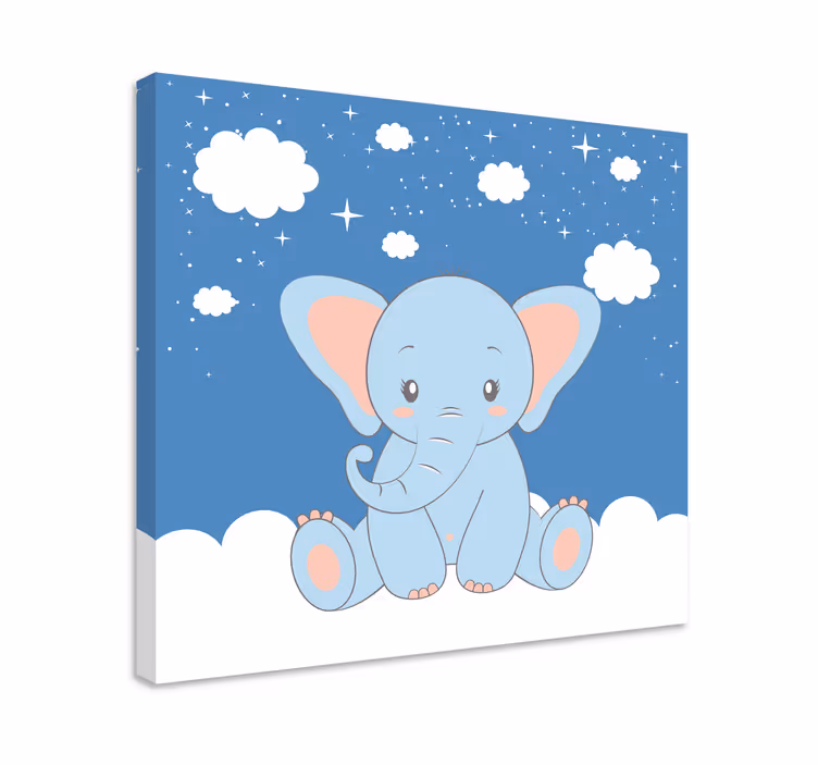 Canvas schilderij baby's Schattige baby cartoon olifant blauw - TenStickers