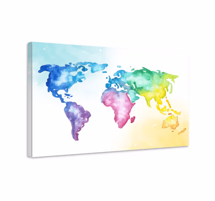 Wereldkaart canvas schilderij waterverf wereldatlas - TenStickers