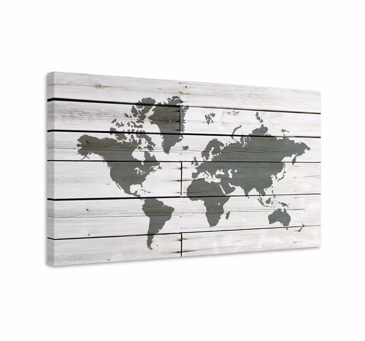 Wereldkaart canvas schilderij Houten grijs - TenStickers
