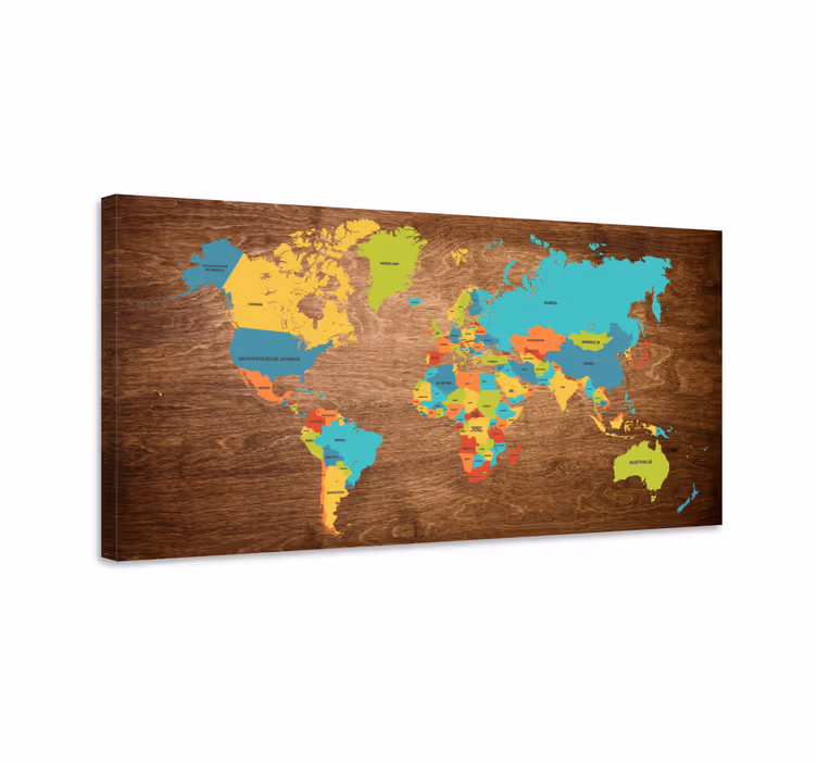 Wereldkaart canvas schilderij Hout textuur - TenStickers