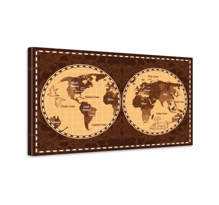 Wereldkaart canvas schilderij retro wereldatlas - TenStickers