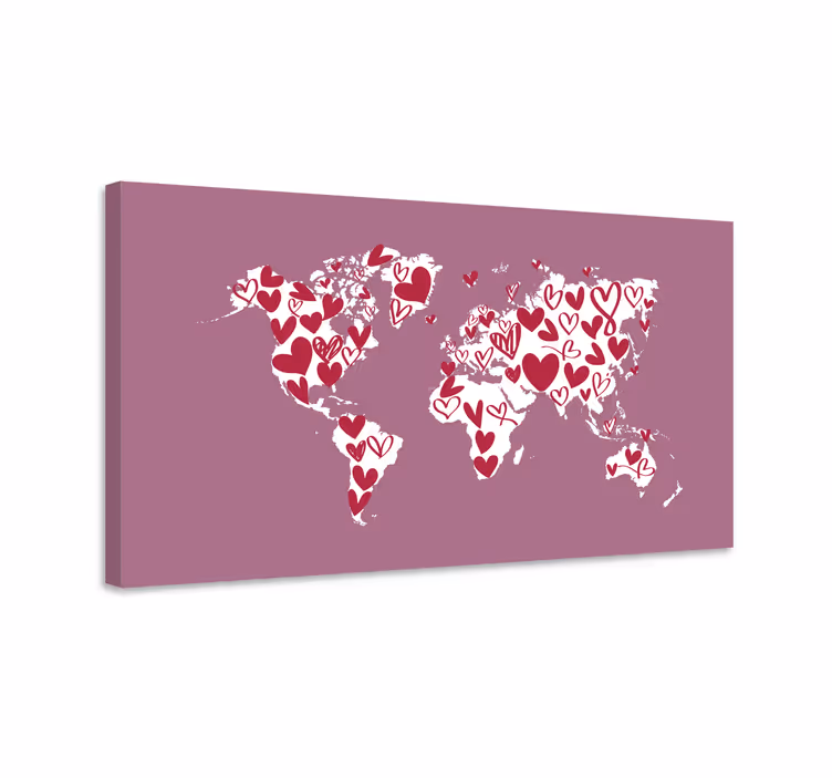 Wereldkaart canvas schilderij hartjes wereldkaart - TenStickers