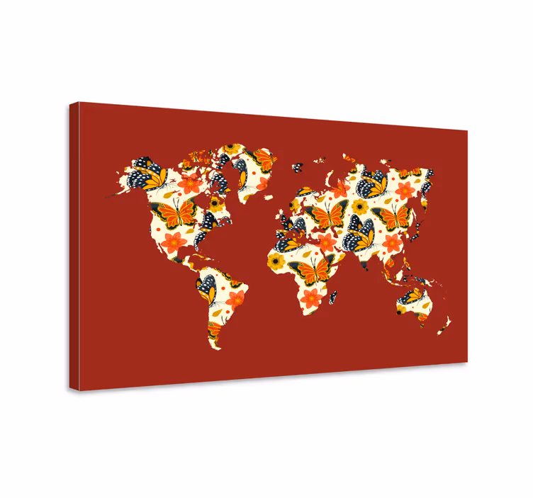 Wereldkaart canvas schilderij kleurrijke bloemenkaart - TenStickers