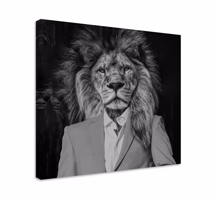 Canvas schilderij andere dieren leeuw in pak - TenStickers