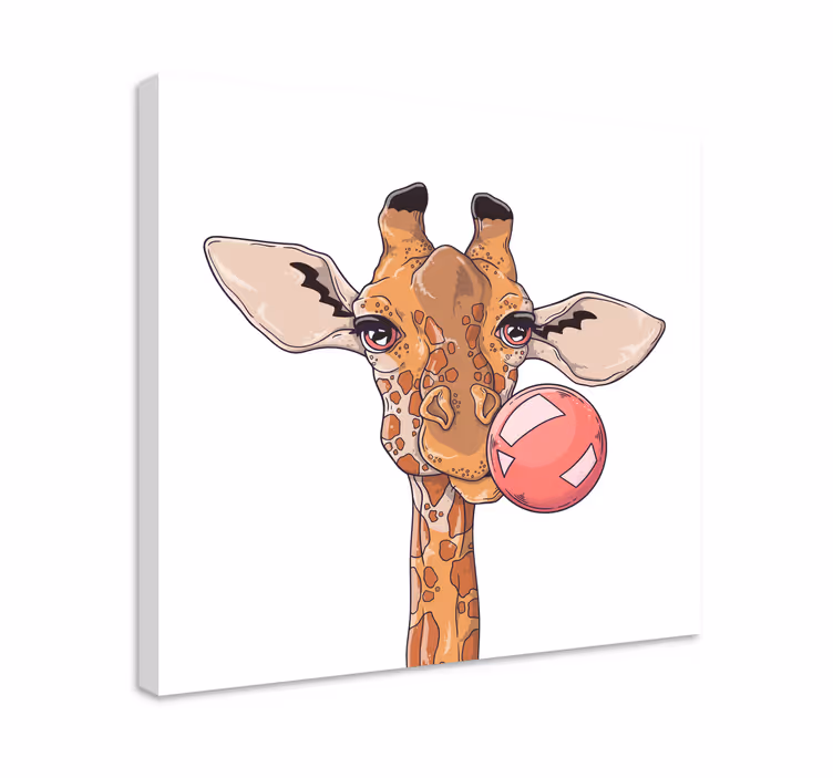Canvas schilderij andere dieren Giraf met kauwgom - TenStickers