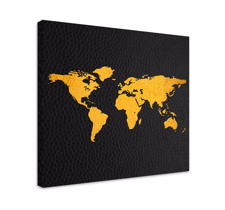 Zwart en gouden effect Wereldkaart canvas schilderij - TenStickers