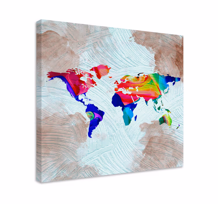 Wereldkaart canvas schilderij Veelkleurig artistiek - TenStickers