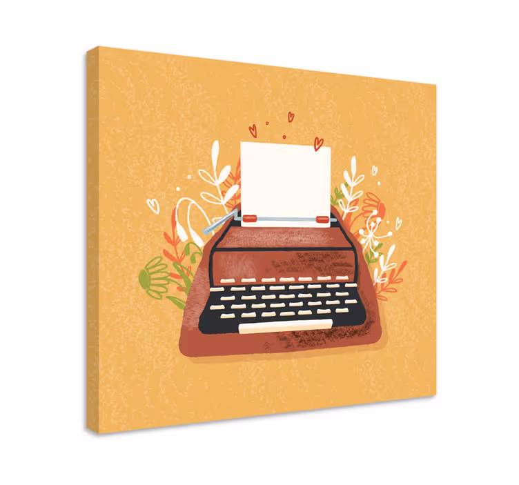 Canvas schilderij muziek typemachine met bloemen - TenStickers