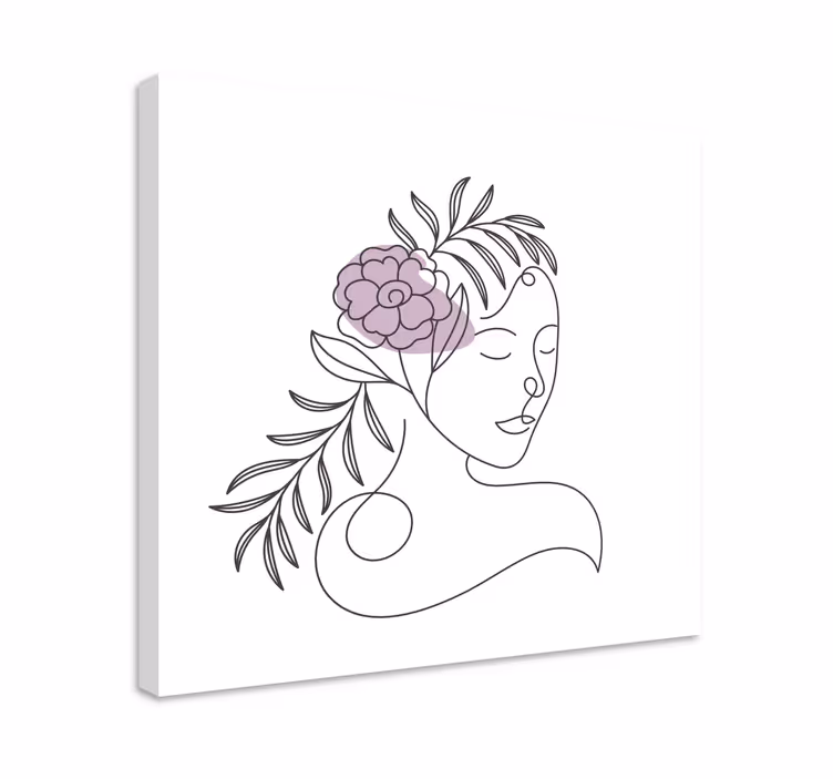 Canvas schilderij bloemen en planten lijntekening gezicht - TenStickers