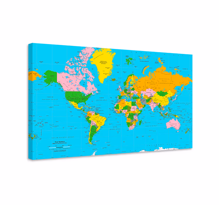 Wereldkaart canvas schilderij Gekleurd - TenStickers