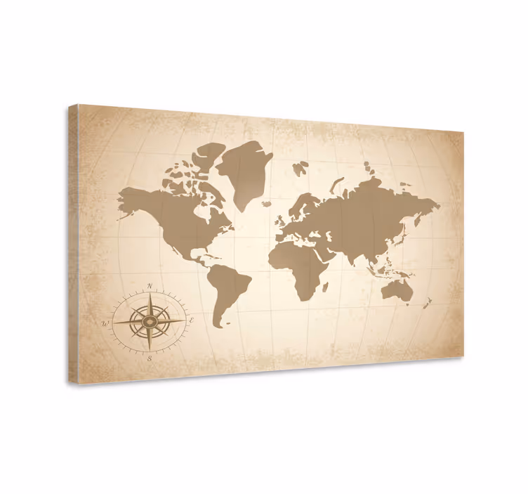 Vintage beige ontwerp Wereldkaart canvas schilderij - TenStickers