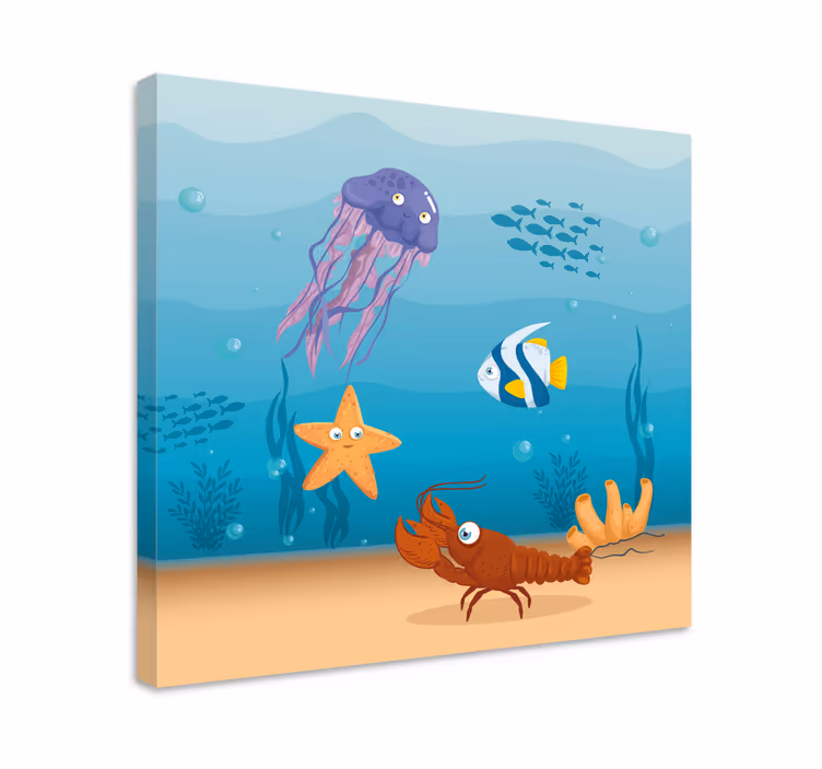 Canvas schilderij vissen Zeewereld leven cartoon - TenStickers
