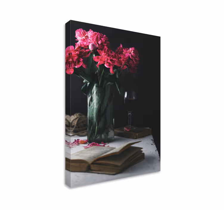 Canvas stilleven en fruit Wijnglas en vaas - TenStickers