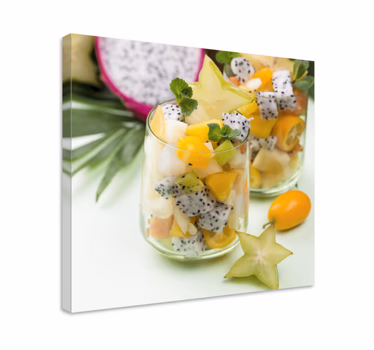 Canvas stilleven en fruit Mango en groene glazen - TenStickers